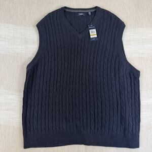 New IZOD Men's 4XB Cable Knit Navy V-Neck Pullover Sweater Vest 4XL NWT MRSP $70